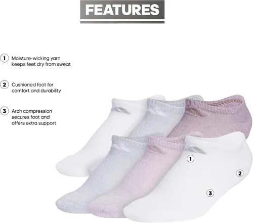 Vista 2 de adidas Women's Athletic Cushioned No Show Socks (6-Pair) Low Profile Look with Arch Compression for a Secure Fit