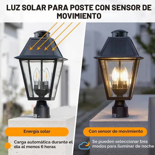 Vista 2 de LUTEC Lámpara de poste solar al aire libre con sensor de movimiento, luz de poste impermeable del atardecer al amanecer con tres modos, accesorios