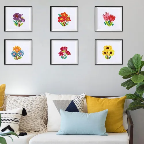 Vista 6 de ZOIIWA 6 piezas de kits de costura de flores con tema de primavera para principiantes, kit de bordado DIY de flores para niños y adultos, kit