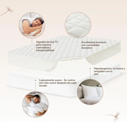 Vista 3 de Protector de colchón 100% algodón orgánico – Protector superior acolchado de lujo para colchón suave y transpirable lavable a máquina – Comercio