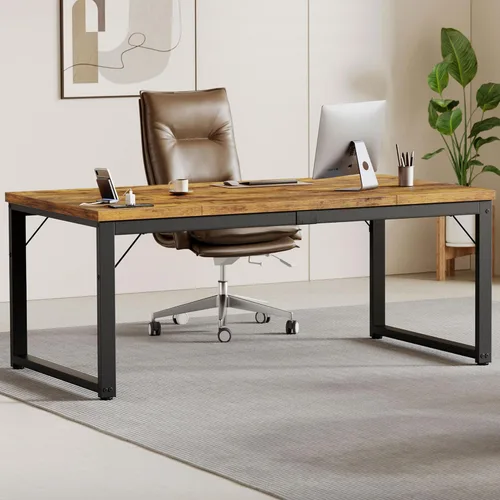 Vista 23 de Mericonia Escritorio de computadora, escritorio de juegos para espacios pequeños, mesa moderna de estilo simple para oficina en casa, mesa de Negro