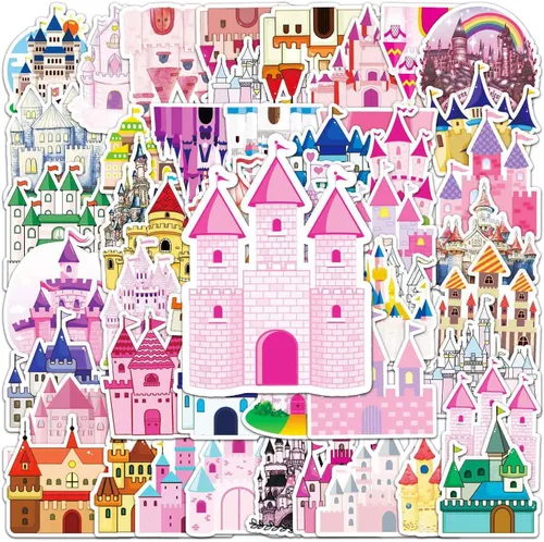 Vista 2 de Adhesivo de castillo de ensueño para niños, niñas, adolescentes, niños, calcomanías románticas de cuento de hadas, calcomanías para laptop