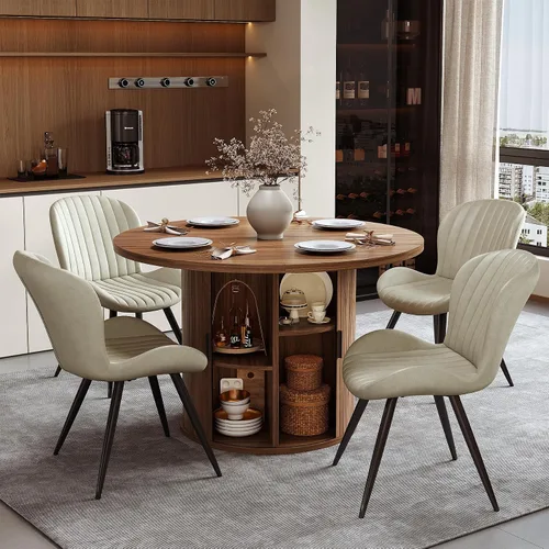 Vista 85 de Miereirl Moderno juego de comedor de 5 piezas para mesa redonda de madera de 4,31.5 pulgadas con estante de almacenamiento semiabierto y puerta
