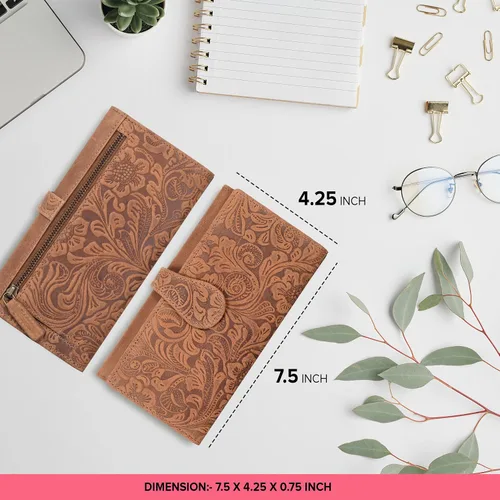 Vista 3 de Cartera de cuero real para mujer con bloqueo RFID, tarjetero triple de diseñador con cartera de ventana de identificación, Negro -, Cfh12