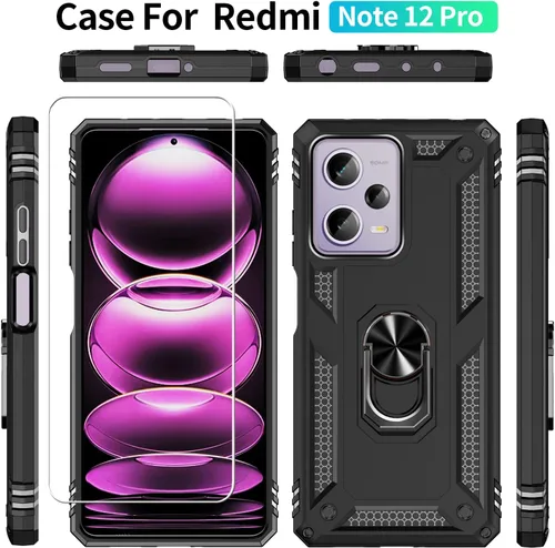 Vista 2 de Funda para XiaoMi RedMi Note 12 Pro 5G /Poco X5 Pro con [2 unidades] Protector de pantalla de vidrio templado, para RedMi Note 12 Pro Heavy Duty