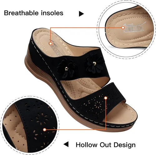 Vista 3 de SHIBEVER Sandalias de cuña para mujer sandalias de cuña con puntera abierta y cómodas de verano