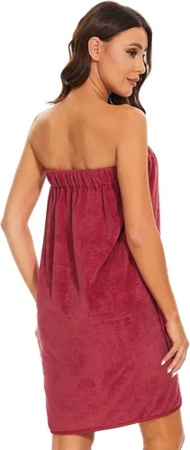 Vista 3 de Toalla de baño para mujer, bata de baño ajustable para el cuerpo, bata de baño, Rojo vino