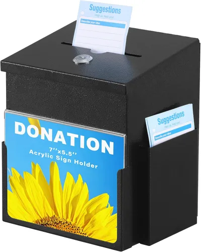 Vista 10 de xydled Caja de sugerencias con cerradura montable en pared de metal para donación/boleta/votación/colección/caja de depósito de llaves con 50
