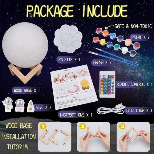 Vista 4 de Minleway Kit Recargable de Pintura para Hacer tu Propia Lámpara de Luna con 16 Colores, Kit de Artes y Manualidades para Niños, Mujeres, Niñas