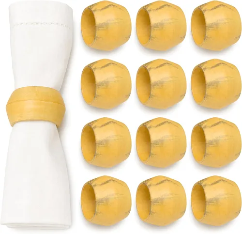 Vista 15 de Juego de 12 Servilleteros de Madera de Tres Anillos - Abrazaderas Portaservilletas para Decoración de Mesa de Comedor - Anillos Rústicos Modernos