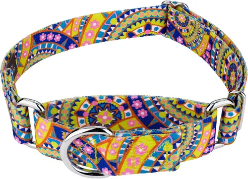 Vista 13 de Country Brook Petz - Collar para perro Martingala con mandala bohemio azul, colección Groovy con diseños lejanos (1/2 pulgada, 2XS)