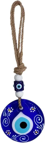 Vista 2 de Diseño de flores pintado a mano de cáñamo macramé mal de ojo para colgar en la pared, colgante de cristal, decorativo turco, griego, judío, adorno