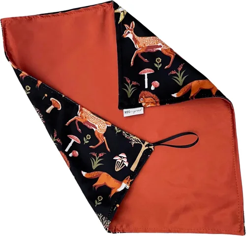Vista 2 de MEG ORIGINAL Manta de seguridad para bebé, satén y animales del bosque minky con lazo para niños y niñas (amigos del bosque/óxido)