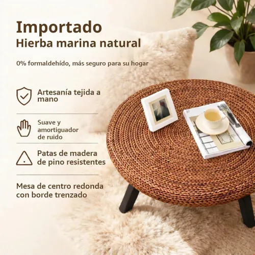 Vista 2 de RANDEFURN Mesa de centro redonda, mesa de cóctel de madera de pino maciza con marco en X y marco de X, fácil de montar, varios tamaños para sala