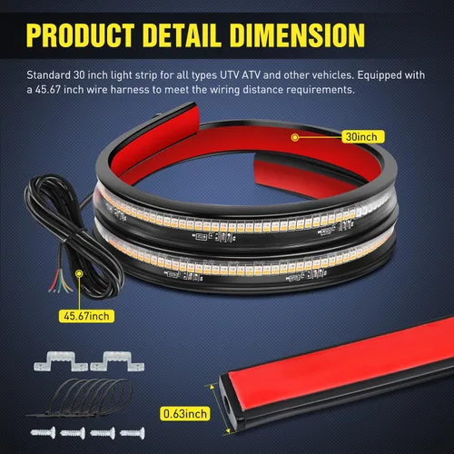 Vista 2 de Nilight - Tira de luz LED para plataforma trasera de 30 pulgadas de UTV, 204 LED, luces de freno ámbar, luces intermitentes rojas, compatible