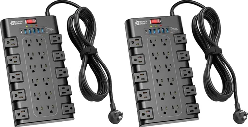Vista 15 de Regleta de alimentación, SUPERDANNY - Protector contra sobretensiones con 22 tomas de corriente AC y 6 puertos de carga USB, 1875 W/15 A, 2100 Negro