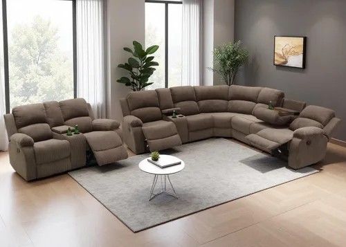 Vista 46 de Juego de sofá seccional reclinable manual, juegos de muebles de sala de estar, sofá seccional en forma de L y 2 sillas, cómodo sofá reclinable