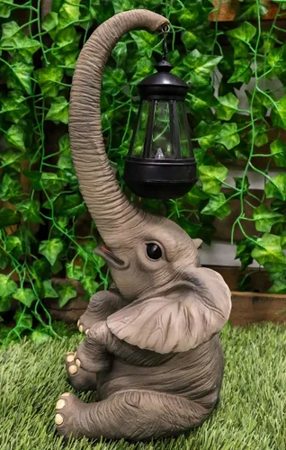 Vista 7 de Ebros - Luces caprichosas para tronco, estatua de elefante con luz LED solar, farol, circo, ternero, elefantes, decoración para el hogar, patio