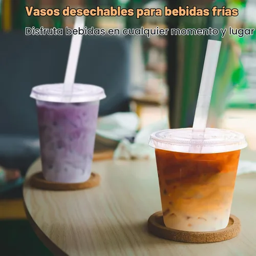 Vista 5 de Ziliny 25 juegos de vasos de plástico transparente con tapas, pajitas y pegatinas, vasos desechables de PET engrosado para café helado, té
