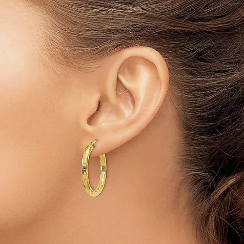 Vista 3 de Juego de aretes de aro trenzados de oro amarillo de 14 quilates, joyería fina redonda para mujer, regalos para ella, Cristal Oro amarillo