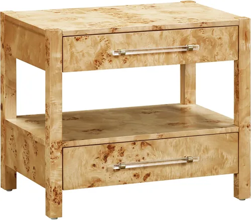 Vista 10 de TOV Furniture Brandyss Burl - Mesita de noche rectangular de madera con 2 cajones, 26 x 17 pulgadas, mesa auxiliar con almacenamiento (Maple)