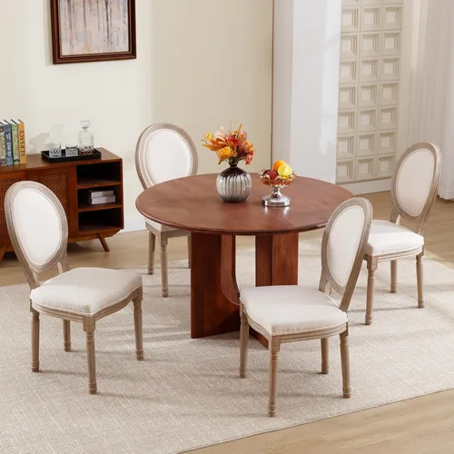 Vista 6 de Kmax Sillas de comedor estilo granja, patas de madera marrón, elegantes sillas de cocina copetudas, sillas de dormitorio francesas desgastadas