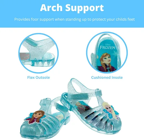 Vista 3 de Disney Frozen Elsa Minnie Mouse - Sandalias de gelatina para niñas, zapatos planos Mary Jane para niños, disfraz de princesa de personaje de bebé