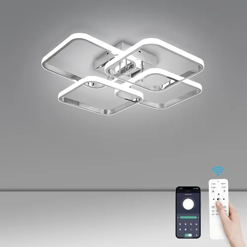 Vista 9 de CANEOE Lámpara de techo LED dorada moderna de 4 cuadrados, regulable, control remoto, montaje empotrado cuadrado, iluminación