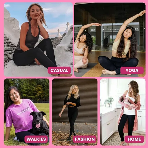 Vista 4 de CAMPSNAIL Paquete de 4 leggings para mujer, pantalones de yoga de cintura alta con control de abdomen con bolsillos para entrenamiento, gimnasio
