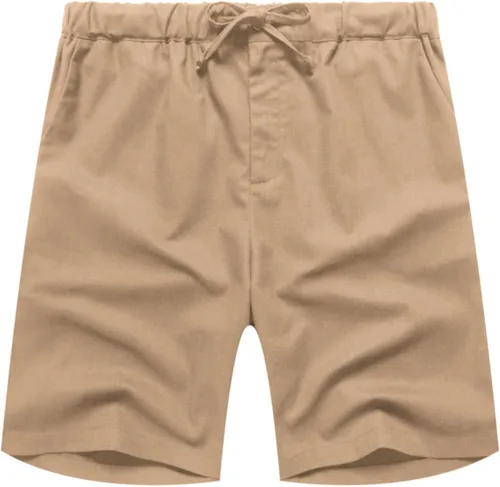 Vista 4 de COOFANDY Pantalones cortos de lino para hombre con cintura elástica y cordón para playa