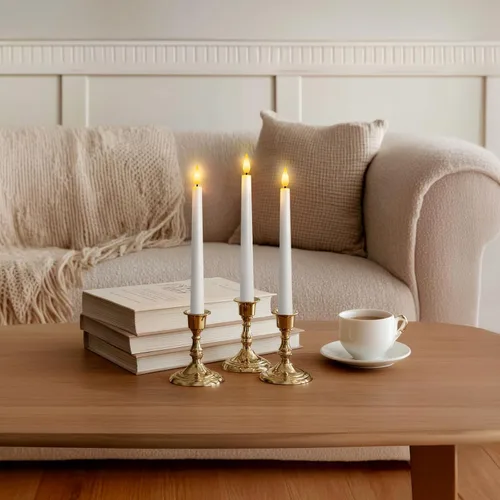 Vista 3 de 6 piezas de velas cónicas sin llama con control remoto y temporizador, 9.6 pulgadas de velas LED de plástico, velas blancas operadas por batería