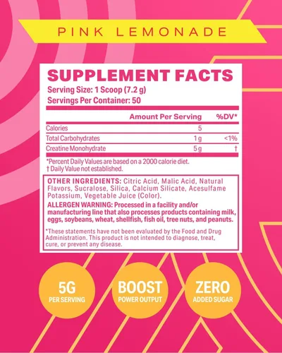 Vista 2 de Podium Nutrition, Solos Monohidrato de creatina, 50 porciones, limonada rosa, aumenta el rendimiento atlético