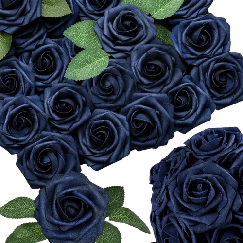 Vista 21 de 25 piezas Flores Artificiales de Espuma Rosas Falsas con Tallos 8 Hojas Rosas Sintéticas de Aspecto Real para Ramos de Boda Centros de Mesa de Negro