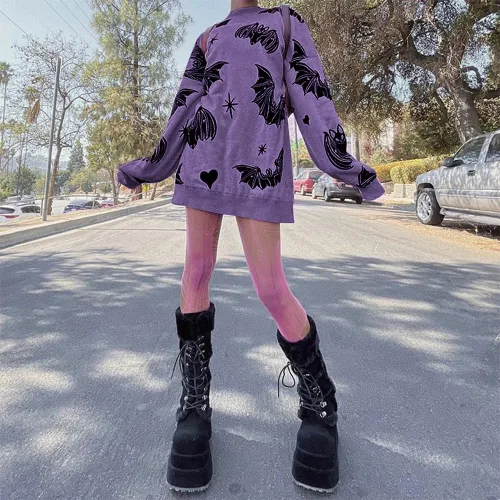 Vista 2 de BZB Suéter de gran tamaño para mujer, de manga larga de murciélago, informal, Harajuku, gótico, holgado, de punto, suéter