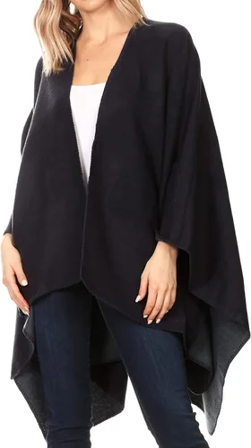 Vista 3 de Sakkas Mari - Poncho grande reversible para mujer, chal envolvente Negro