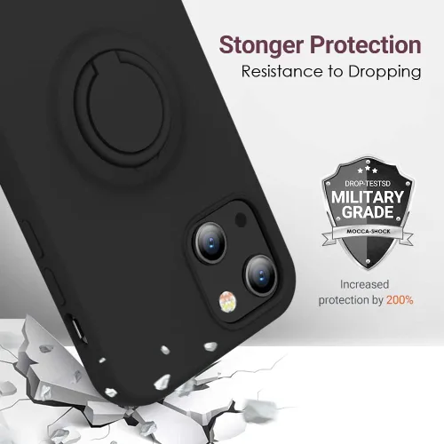 Vista 6 de MOCCA Funda compatible con iPhone 13 Mini con soporte de anillo, silicona líquida, forro de microfibra, funda protectora antiarañazos, a prueba