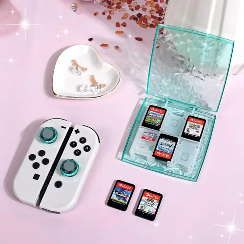 Vista 2 de DLseego Clear Crystal Game Card Case For Regular Switch Lite OLED, 11 Slots Game Cards Holder 2 SD Card Slots, Sparkle Portable Game Card Storage