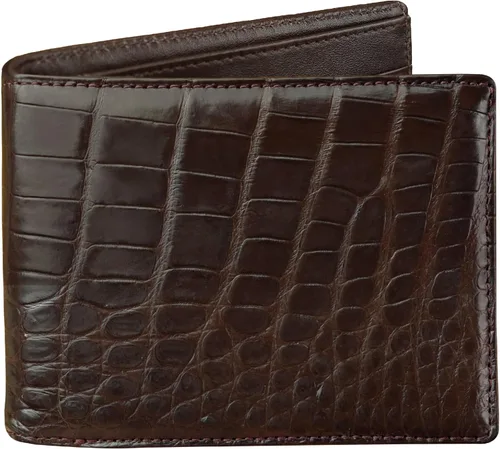 Vista 9 de HATA Billetera de piel plegable de cocodrilo para hombre, con bloqueo RFID, hecha a mano para papá, marido, hijo, profesor
