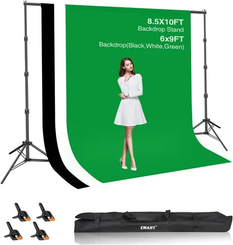 Vista 8 de EMART Kit de soporte de fondo para estudio de video fotográfico, sistema de soporte de fotografía ajustable de 7 x 10 pies con fondo de poliéster
