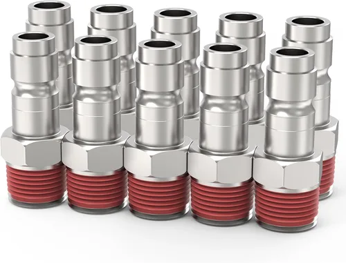 Vista 10 de ChillWaves Enchufe de aire estilo T automotriz, enchufes neumáticos macho NPT de 1/2 pulgada, accesorios para compresores de aire (paquete de 5)
