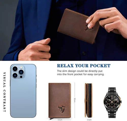 Vista 2 de Handadsume Grueso caballo loco cuero viaje regalo bolsillo frontal con moneda bolsillo tarjeta caso organizador Rfid cartera para hombres hombres