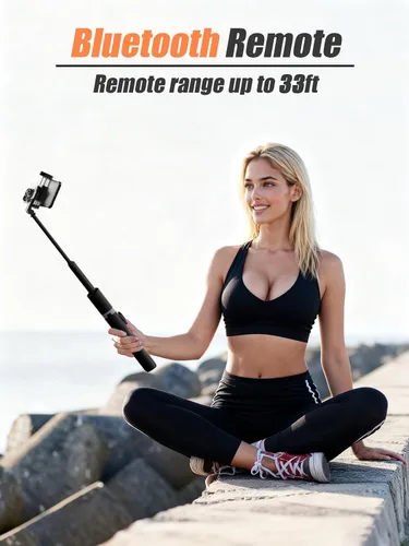 Vista 4 de Trípode de 61 pulgadas de alto para iPhone, trípode para selfie stick todo en uno con control remoto inalámbrico, soporte ligero para grabación