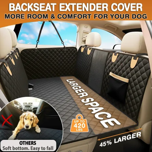 Vista 3 de Extensor de asiento trasero para perros, funda de asiento duro para perros, protector de asiento trasero impermeable con ventana de malla y solapas