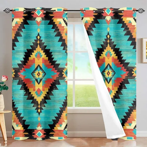 Vista 72 de Dreaweet African Tribal Blackout Curtains 63 Inch Long 2 Panels Set Bohemian Ethnic Geometric Grommet Top Thermal Insulated Curtains for Living Room