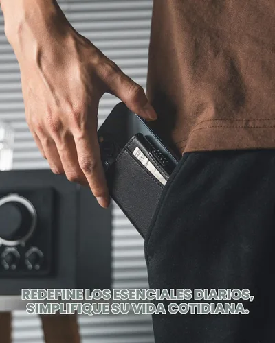 Vista 7 de VULKIT Cartera magnética para tarjetas de teléfono, funda delgada de cuero desplegable con bloqueo NFC/RFID, compatible con iPhone serie Negro