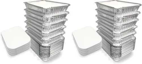 Vista 11 de Paquete de 55 - Bandejas Pequeñas de Papel Aluminio con Tapas - Recipientes de Comida para Llevar con Tapas 1lb Mini Bandejas de Aluminio Seguras