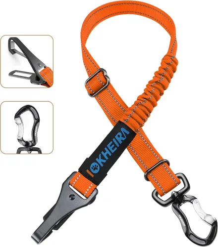 Vista 7 de IOKHEIRA Cinturón de seguridad para perro, arnés ajustable actualizado reflectante con elástico de bungee para asiento de coche con mosquetón