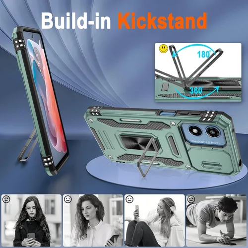 Vista 5 de Atump Funda para Motorola Moto G Play 2024 (4G) con [paquete de 2] protector de pantalla HD y cubierta para cámara deslizante, soporte de anillo