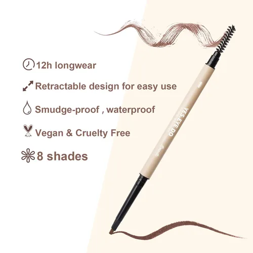 Vista 5 de Auburn - Lápiz de cejas rojo automático con cepillo para cabello rojo, lápiz de cejas rojizo ultra delgado para laminación de cejas, resistente al