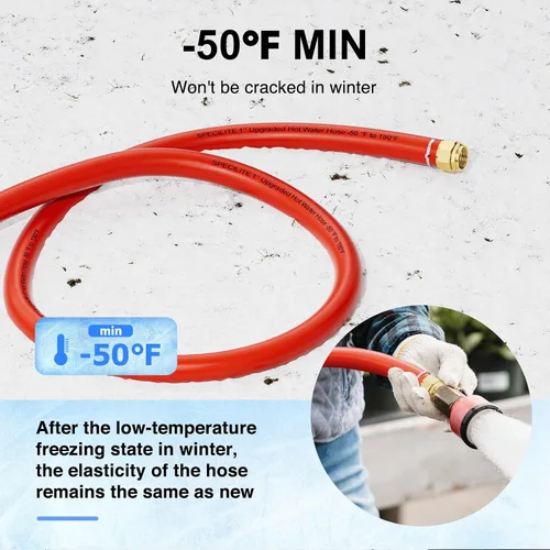 Vista 4 de SPECILITE Manguera de agua de jardín fría/caliente de 1 pulgada, 50 pies, -50 ℉ a 190 ℉, alto flujo de agua, flexible y ligera, tubo de goma